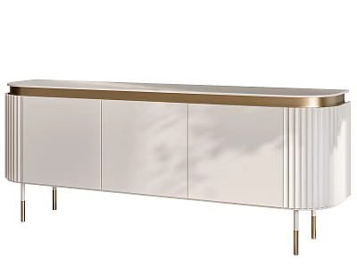 Luxury Glossy White Entryway Sideboard Cabinet With Gold Details For Elegant Modern Home Storage 3d model
