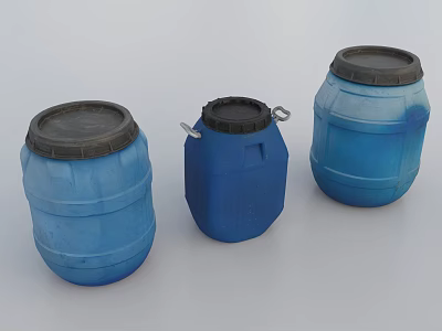 Industrial Equipment Three Blue Industrial Drums with Black Secure Lids for Storage Applications 3d model