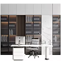 Modern Study Room Interior Design With Glass Bookcases Books Mac Computer Desk And Marble Accent