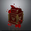 Elegant Red Decorative Box With Golden Ornate Trim And Fresh Roses Scattered Petals