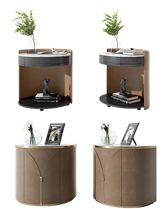 Modern leather round bedside table combination 3d model