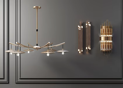 Light Luxury Lamp Combination Metal Chandelier Wall Lamp Combination 3d model