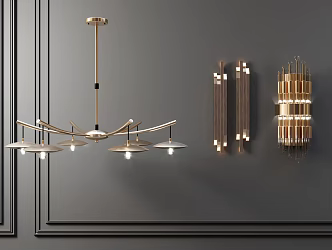 Light Luxury Lamp Combination Metal Chandelier Wall Lamp Combination 3d model