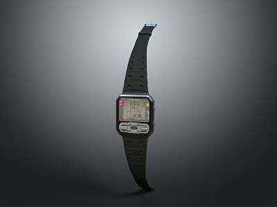 Stylish Digital Watch Fashion Accessory With Black Strap Square Dial Color Display And Buttons 3d model
