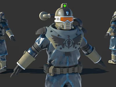 Futuristic Armored Game Character With Helmet Green Light And Winged Shoulder Armor 3d model