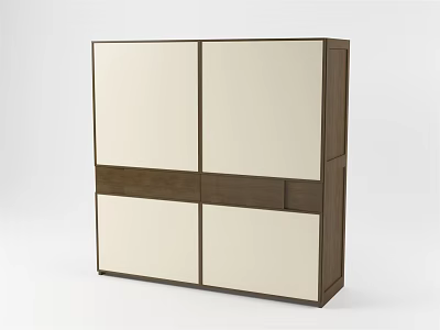 Modern Wardrobe With White Panels And Wooden Frame Sleek Design 3d model