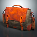 Vintage Leather Bag With Orange Leather And Green Canvas Adjustable Straps Metal Buckles Top Handle