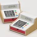 Wooden Electric Toy Cash Registers With Digital Display And Red Drawers