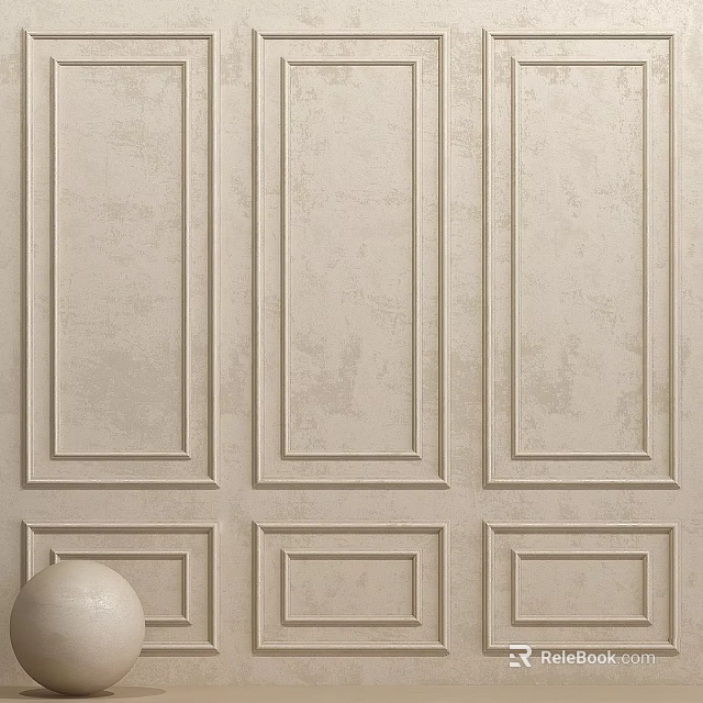 Beige Textured Wall Paneling With Rectangular Frame Details For Interior Design 3d model
