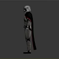 Armored Character In Helmet With Black Cape Red Trim And Metallic Armor Standing