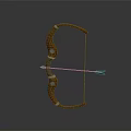 Traditional Wooden Bow With Brown Body Green Circular Decorations And Green Arrow On String