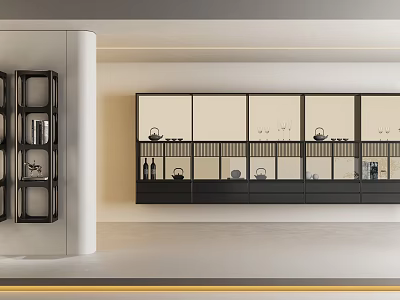 Elegant Modern Decorative Cabinet With Glass Doors And Open Shelves In Living Room 3d model