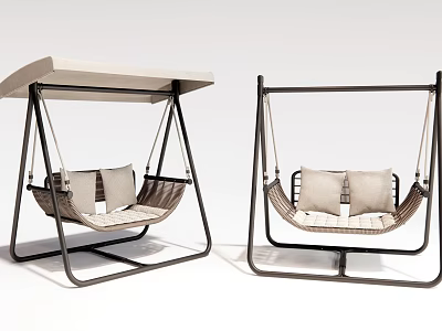 Modern Outdoor Swing Chairs With Metal Frame And Beige Cushions Stylish Design 3d model
