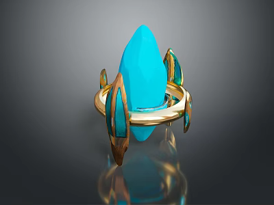 Stylish Ring Design With Conical Blue Gemstone And Shiny Golden Accents 3d model