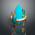 Stylish Ring Design With Conical Blue Gemstone And Shiny Golden Accents