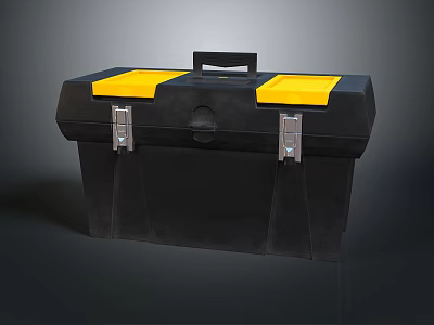 Black Household Toolbox with Yellow Lids Metal Latches and Handle for Home Storage 3d model