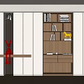 Modern Bookcase Interior Design With White And Wood Shelves For Storage And Decorations
