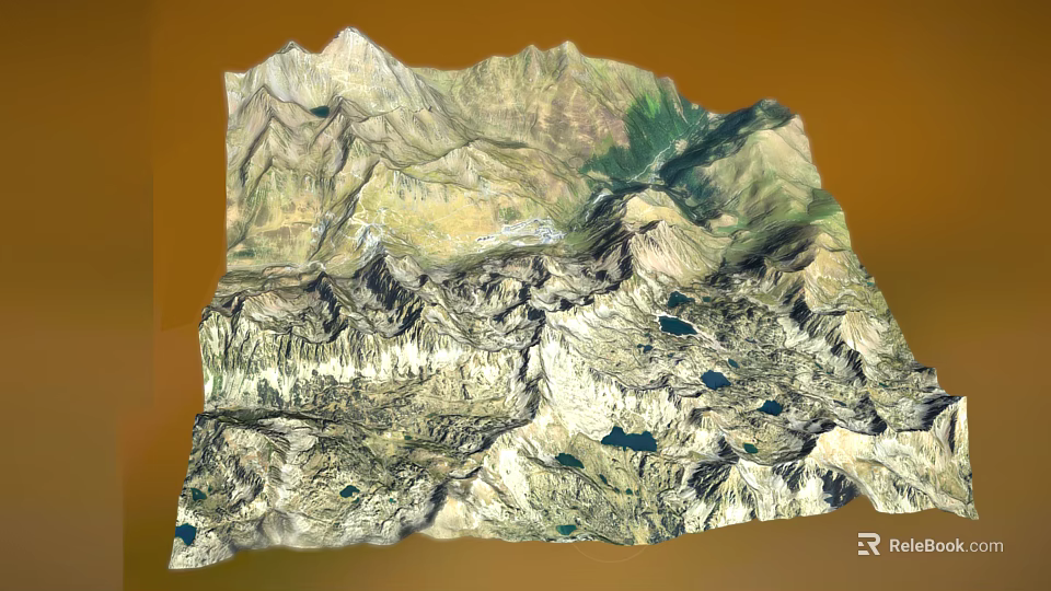 Scenic Mountain Landscape with Detailed 3D Topographic Features Peaks Valleys and Blue Lakes 3d model 