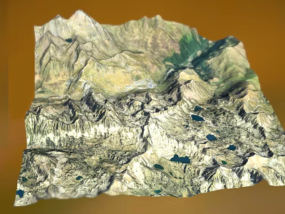 Scenic Mountain Landscape with Detailed 3D Topographic Features Peaks Valleys and Blue Lakes 3d model