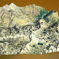Scenic Mountain Landscape with Detailed 3D Topographic Features Peaks Valleys and Blue Lakes