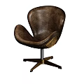 Brown Leather Accent Chair with Curved Design Studded Details and Metal Base in Vintage Style