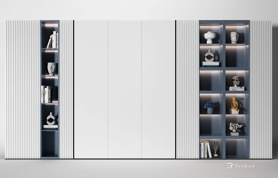 Modern Bookcase With Closed Cabinets And Open Shelves For Books And Decorative Items 3d model 