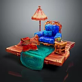 Elegant Blue Armchair With Floor Lamp Side Table And Decorative Wooden Platform
