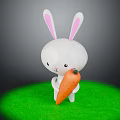 Cartoon Rabbit Character Holding Orange Carrot Standing On Green Grass Against Dark Background