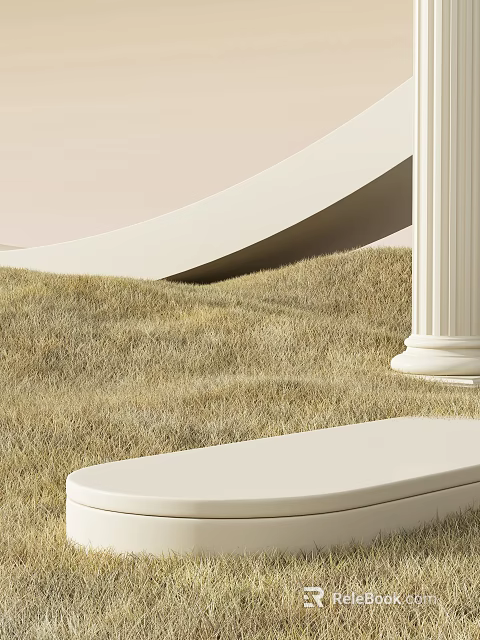 Minimalist Ecommerce Product Display Scene With White Curved Column And Green Grass Background 3d model 