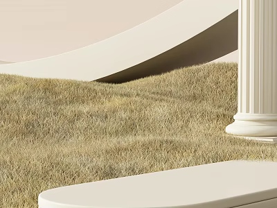 Minimalist Ecommerce Product Display Scene With White Curved Column And Green Grass Background 3d model
