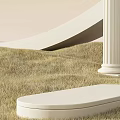Minimalist Ecommerce Product Display Scene With White Curved Column And Green Grass Background