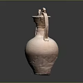 Ancient Style Clay Vase Featuring Twin Curved Handles And Decorative Top Rim