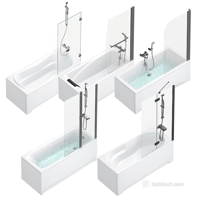 Modern Bathtub Designs With Glass Screens Shower Fixtures And White Finish 3d model 