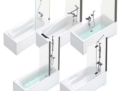 Modern Bathtub Designs With Glass Screens Shower Fixtures And White Finish 3d model