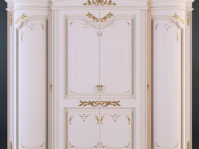 Elegant White Wardrobe Design With Traditional Ornate Gold Accents And Carvings 3d model