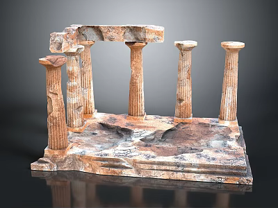 Ancient Classical Architecture Model With Broken Columns And Stone Base Details 3d model