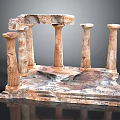 Ancient Classical Architecture Model With Broken Columns And Stone Base Details