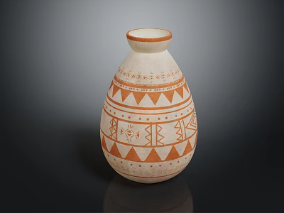 White Ceramic Decorative Vase With Orange Geometric Patterns And Traditional Line Details 3d model
