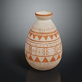 White Ceramic Decorative Vase With Orange Geometric Patterns And Traditional Line Details
