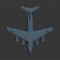 Blue Passenger Airplane With Four Engines And Yellow Stripe On Tail