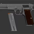 Classic Metal Pistol With Wooden Grip And Detachable Magazine On Gray Background