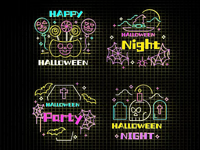 Halloween Decorative Lights With Neon Pumpkin Spider Web Tombstone Skull Designs For Party Night 3d model