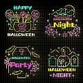 Halloween Decorative Lights With Neon Pumpkin Spider Web Tombstone Skull Designs For Party Night