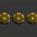 Golden Christmas Ornaments With Snowflake Patterns And Hooks On Gray Background