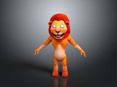 Happy Cartoon Lion Character With Red Mane Yellow Body And White Belly 3d model