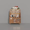 Modern Wooden Sideboard With Glass Doors Drawers Tableware Photo Frame And Decorative Plant