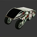 Futuristic Three Wheel Vehicle With White Body Red Accents And Black Windshield