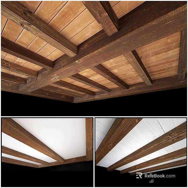 Wooden Ceiling Hanging Ornaments With Decorative Beam Designs For Rustic Home Interior 3d model 