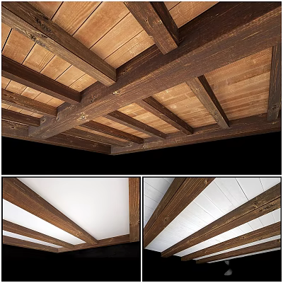 Wooden Ceiling Hanging Ornaments With Decorative Beam Designs For Rustic Home Interior 3d model