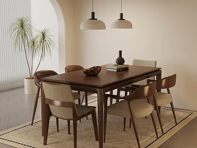 Modern Solid Wood Dining Table With Upholstered Chairs Set For Cozy Warm Home Dining Area 3d model